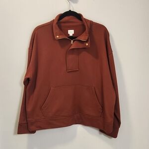 A New Day Women's Quarter-Zip Pullover Sweatshirt Size L Rust Casual Cozy